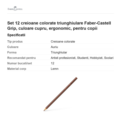 Set 12 creioane colorate triunghiulare Faber-Castell Grip, culoare cupru, ergonomic, pentru copii [2]