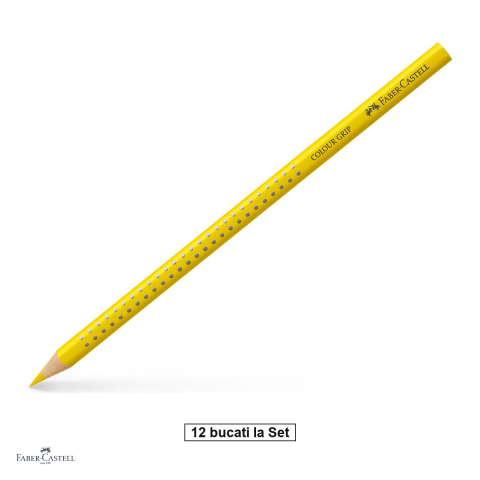 Creioane colorate - Set 12 creioane colorate triunghiulare Faber-Castell Grip, galben cadmium, ergonomic, pentru copii