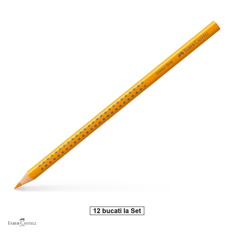 Creioane colorate - Set 12 creioane colorate triunghiulare Faber-Castell Grip, galben cadmium inchis, ergonomic, pentru copii