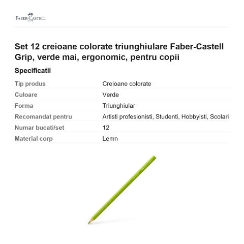 Set 12 creioane colorate triunghiulare Faber-Castell Grip, verde mai, ergonomic, pentru copii [2]