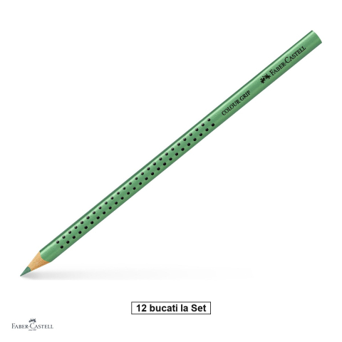 Handmade Creativ si Hobby - Set 12 creioane colorate triunghiulare Faber-Castell Grip, verde metalizat, ergonomic, pentru copii