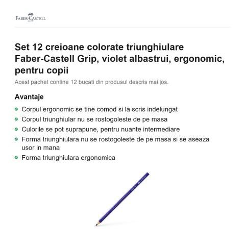 Set 12 creioane colorate triunghiulare Faber-Castell Grip, violet albastrui, ergonomic, pentru copii [1]