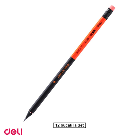 Creioane grafit - Set 12 creioane Deli Grafit Guma, din lemn, negru hb