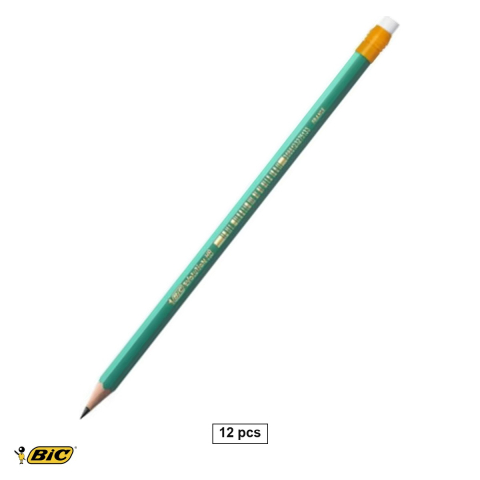 Birotica papetarie - Set 12 creioane grafit Bic Eco Evolution 655, HB, cu radiera, fara lemn, hexagonale