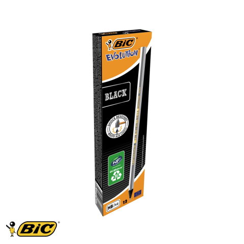Birotica papetarie - Set 12 creioane grafit Bic Evolution Black HB, fara guma, mina ultrarezistenta, pentru scris si desen