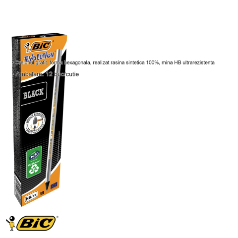 Set 12 creioane grafit Bic Evolution Black HB, fara guma, mina ultrarezistenta, pentru scris si desen [2]