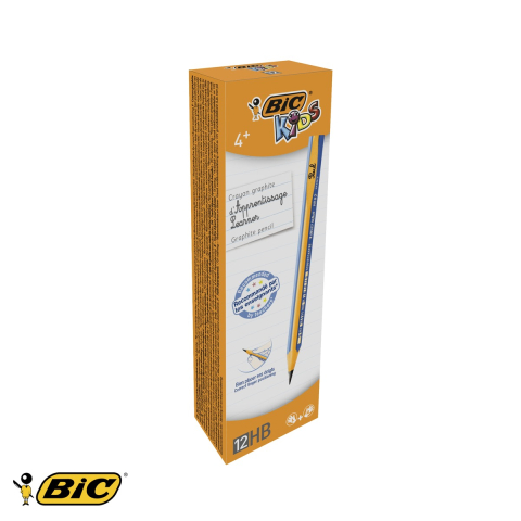 Birotica papetarie - Set 12 creioane grafit Bic Evolution Kids HB, fara guma, cu linie de ghidare, pentru copii de la 4 ani