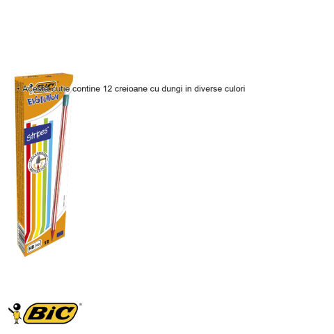 Set 12 creioane grafit Bic Evolution Stripes HB cu radiera, dungi colorate, pentru scris si desenat [2]