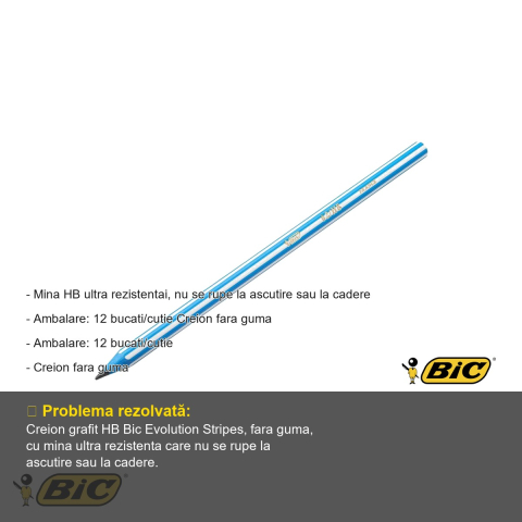 Set 12 creioane grafit Bic Evolution Stripes HB, mina ultra rezistenta, fara guma [1]