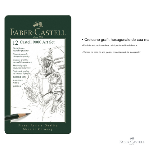 Set 12 creioane grafit Faber-Castell Castell 9000, durite asortate, pentru desen si schite profesionale [2]