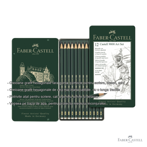 Set 12 creioane grafit Faber-Castell Castell 9000, durite asortate, pentru desen si schite profesionale [1]