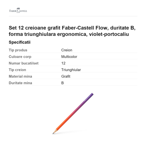 Set 12 creioane grafit Faber-Castell Flow, duritate B, forma triunghiulara ergonomica, violet-portocaliu [2]