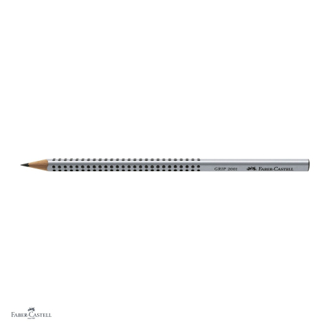 Set 12 creioane grafit Faber-Castell Grip 2001, duritate 2B, forma triunghiulara ergonomica, zona Grip antiderapanta, mina rezistenta la rupere (lipire SV), lac pe baza de apa, argintiu [3]