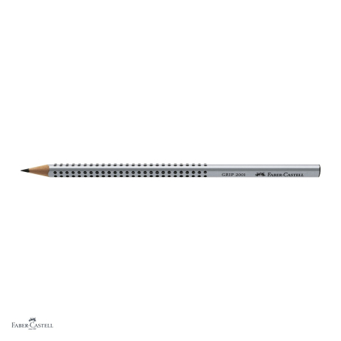 Set 12 creioane grafit Faber-Castell Grip 2001, duritate B, forma triunghiulara ergonomica, zona Grip antiderapanta, mina rezistenta la rupere (lipire SV), lac pe baza de apa, argintiu [3]
