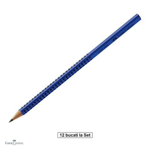 Instrumente de scris - Set 12 creioane grafit Faber-Castell Grip 2001, duritate B, forma triunghiulara ergonomica, zona Grip antiderapanta, mina rezistenta la rupere (lipire SV), lac pe baza de apa, albastru