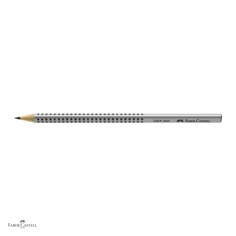 Set 12 creioane grafit Faber-Castell Grip 2001, duritate HB, forma triunghiulara ergonomica, zona Grip antiderapanta, mina rezistenta la rupere (lipire SV), lac pe baza de apa, argintiu [3]