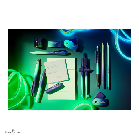 Set 12 creioane grafit Faber-Castell Grip 2001 Flow, duritate B, forma triunghiulara ergonomica, zona Grip antiderapanta, mina rezistenta la rupere (lipire SV), lac pe baza de apa, Buzzing Blue [3]