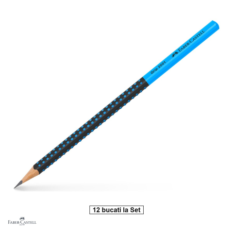 Instrumente de scris - Set 12 creioane grafit Faber-Castell Grip 2001 Two Tone, duritate HB, forma triunghiulara ergonomica, zona Grip antiderapanta, mina rezistenta la rupere (lipire SV), lac pe baza de apa, negru-albastru