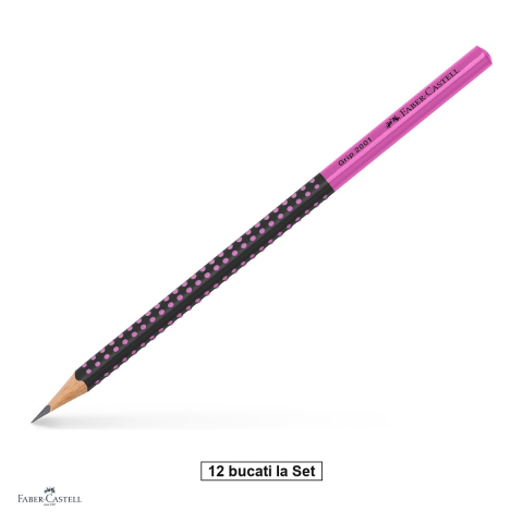 Instrumente de scris - Set 12 creioane grafit Faber-Castell Grip 2001 Two Tone, duritate HB, forma triunghiulara ergonomica, zona Grip antiderapanta, mina rezistenta la rupere (lipire SV), lac pe baza de apa, negru/roz