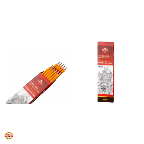 Set 12 creioane grafit pentru desen Koh-I-Noor, duritate 2B, hexagonale, lemn de cedru, galbene [3]