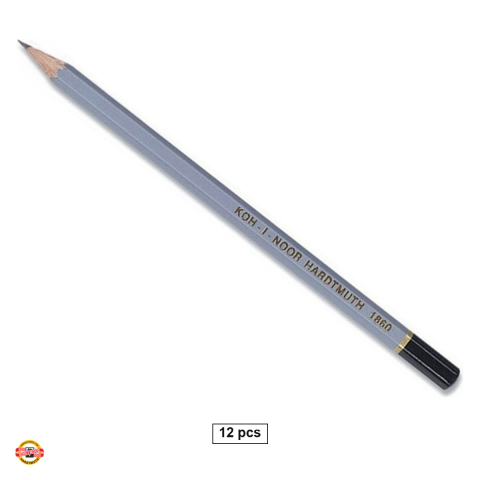 Handmade Creativ si Hobby - Set 12 creioane grafit pentru desen Koh-I-Noor, duritate 4B, hexagonale, lemn de tei, gri