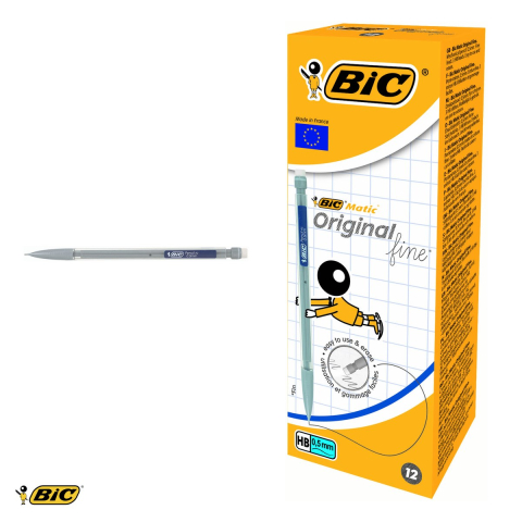 Set 12 creioane mecanice Bic Matic, mina 0.5 mm HB, cu radiera, corp hexagonal transparent [3]