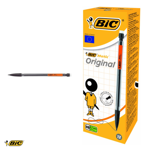 Set 12 creioane mecanice Bic Matic, mina 0.7 mm HB, cu radiera, corp hexagonal transparent [3]