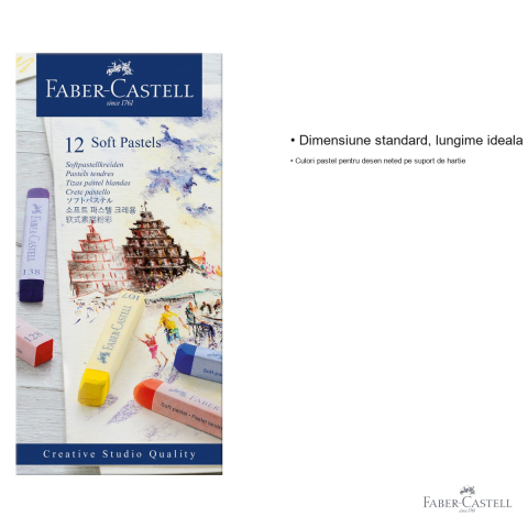 Set 12 creioane pastel soft Faber-Castell, culori vibrante, pentru desen artistic pe hartie [2]