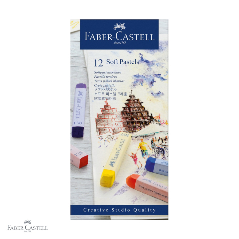 Creioane pastel soft - Set 12 creioane pastel soft Faber-Castell, culori vibrante, pentru desen artistic pe hartie