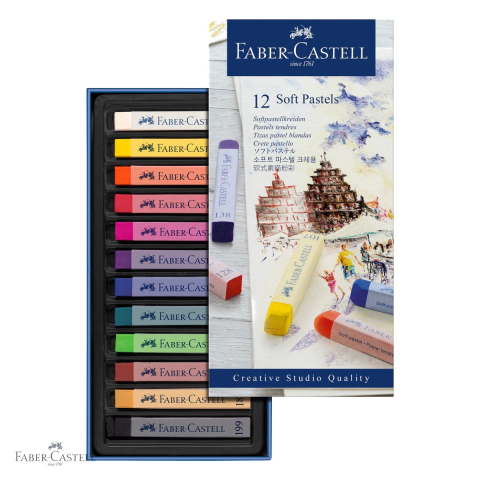 Set 12 creioane pastel soft Faber-Castell, culori vibrante, pentru desen artistic pe hartie [3]