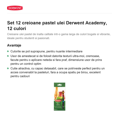 Set 12 creioane pastel ulei Derwent Academy, 12 culori [1]