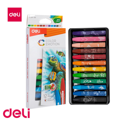 Set 12 creioane ulei pastel Deli Color Emotion, culori stralucitoare, lavabile, pentru desen si arta [3]