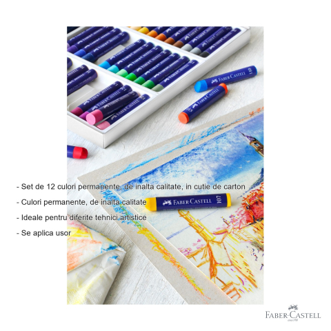Set 12 creioane ulei pastel Faber-Castell, culori permanente de inalta calitate, pentru tehnici artistice [1]