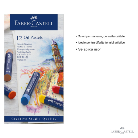 Set 12 creioane ulei pastel Faber-Castell, culori permanente de inalta calitate, pentru tehnici artistice [2]