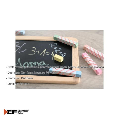 Set 12 crete colorate Eberhard Faber, cu invelis protector de hartie, pentru tabla scolara si neagra [1]