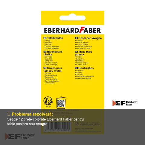 Set 12 crete colorate Eberhard Faber, cu invelis protector de hartie, pentru tabla scolara si neagra [3]