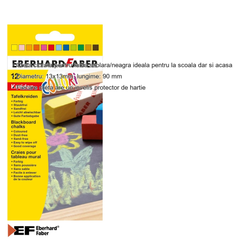 Set 12 crete colorate Eberhard Faber, cu invelis protector de hartie, pentru tabla scolara si neagra [2]