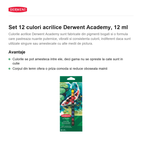 Set 12 culori acrilice Derwent Academy, 12 ml [1]