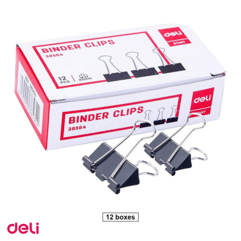Ace, clipsuri & pioneze - Set 12 cutii clipsuri pentru hartie Deli cu clema nichelata, 25 mm, 12 bucati pe cutie