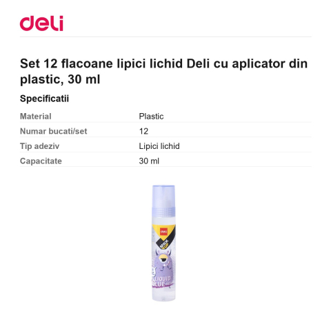 Set 12 flacoane lipici lichid Deli cu aplicator din plastic, 30 ml [2]