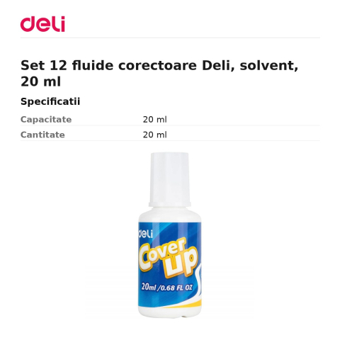Set 12 fluide corectoare Deli, solvent, 20 ml [2]