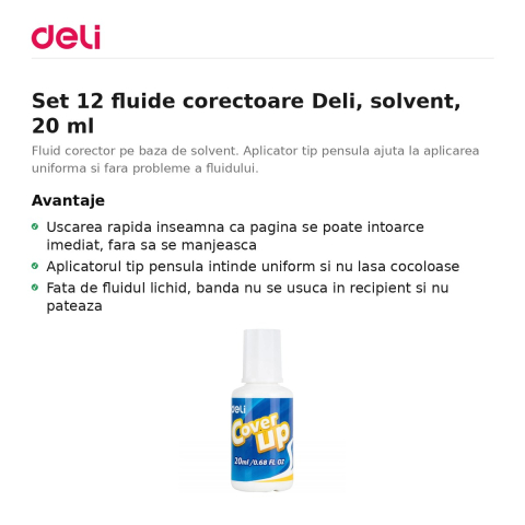 Set 12 fluide corectoare Deli, solvent, 20 ml [1]
