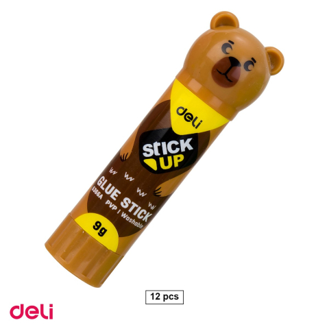 Bricolaj - Set 12 lipiciuri stick Deli cu model animale, 9 g, uscare rapida, lavabil
