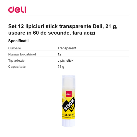 Set 12 lipiciuri stick transparente Deli, 21 g, uscare in 60 de secunde, fara acizi [2]