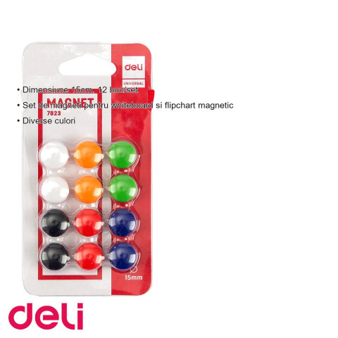 Set 12 magneti colorati Deli pentru whiteboard si flipchart magnetic, diametru 15mm [2]