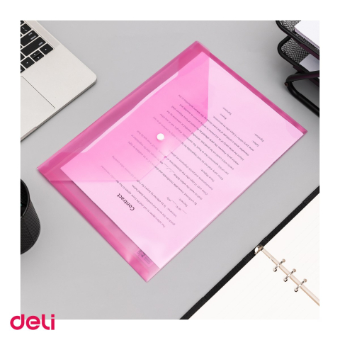 Set 12 mape Deli A4, din plastic, 1 compartiment, buton, rosu [4]