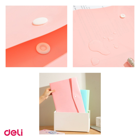 Set 12 mape Deli A4, din plastic, buton pastel, roz [3]