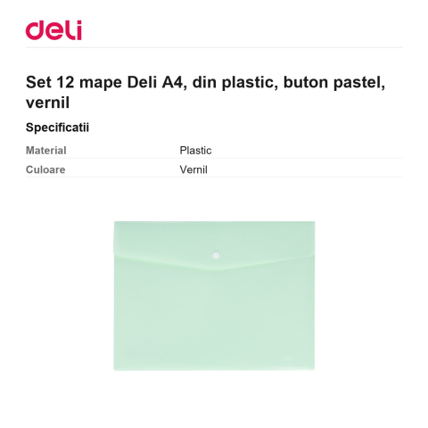 Set 12 mape Deli A4, din plastic, buton pastel, vernil [2]