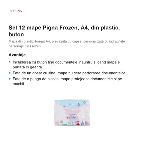 Set 12 mape Pigna Frozen, A4, din plastic, buton [1]