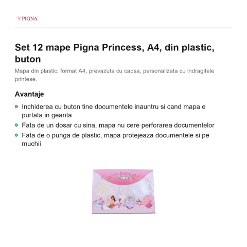 Set 12 mape Pigna Princess, A4, din plastic, buton [1]